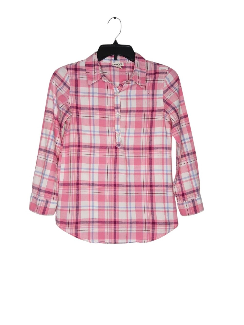Cherokee Girls Pink and Light Blue Plaid Button